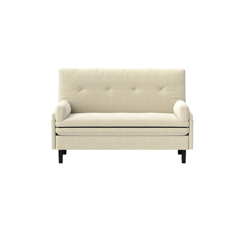 55 Inch Convertible Corduroy Loveseat, Multi-Function Sofa Lounge Chair Bed, Ivory