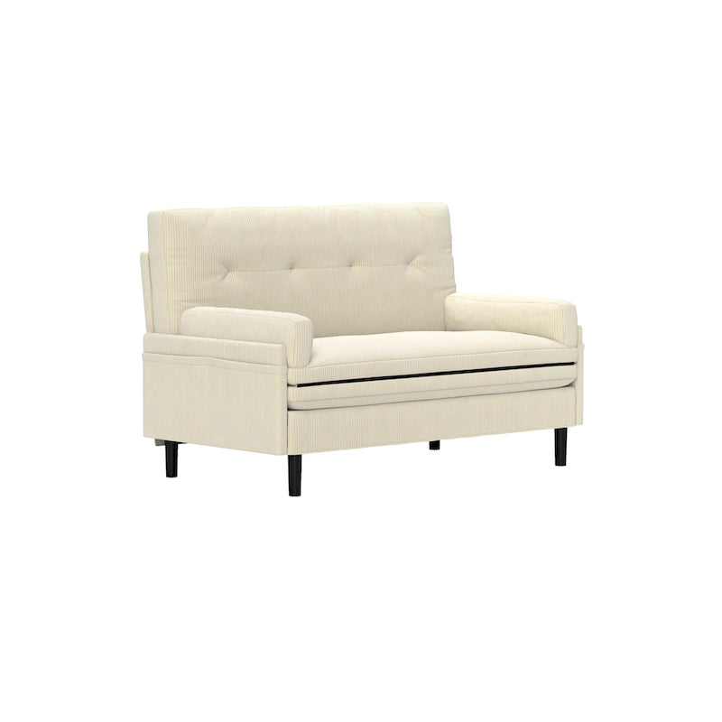 55 Inch Convertible Corduroy Loveseat, Multi-Function Sofa Lounge Chair Bed, Ivory