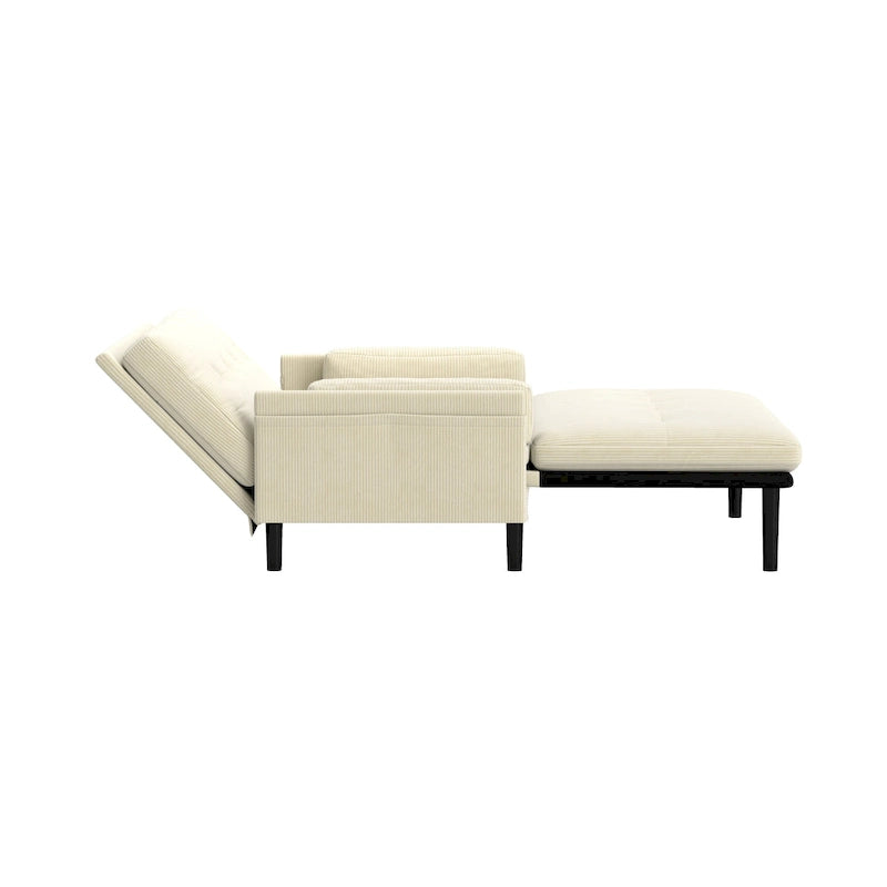 55 Inch Convertible Corduroy Loveseat, Multi-Function Sofa Lounge Chair Bed, Ivory