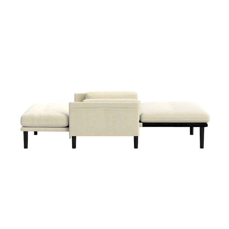 55 Inch Convertible Corduroy Loveseat, Multi-Function Sofa Lounge Chair Bed, Ivory