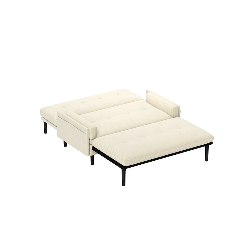 55 Inch Convertible Corduroy Loveseat, Multi-Function Sofa Lounge Chair Bed, Ivory