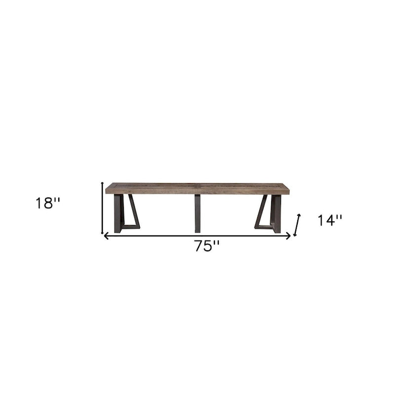 75 in. Natural and Black Distressed Solid Wood Dining Bench