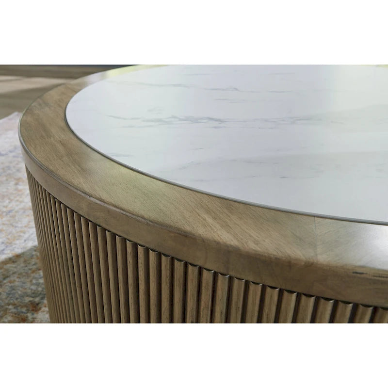 Light Brown and White Coffee Table - 42W x 42D x 17.5H in