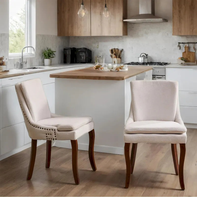 Chenille Fabric Upholstered Dining Chairs w/ Solid Wood Legs(Set of 2)