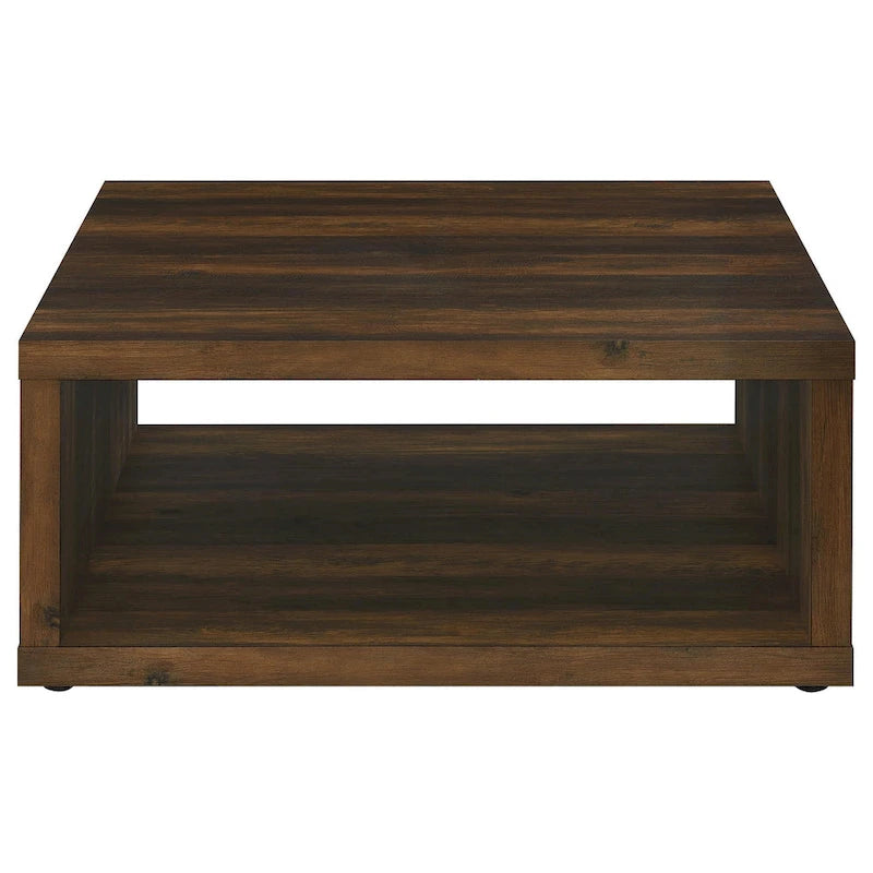 Square Cube Coffee Table with Open Shelf, Dark Brown, 36 Inch