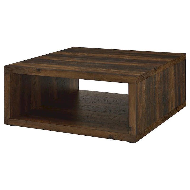 Square Cube Coffee Table with Open Shelf, Dark Brown, 36 Inch