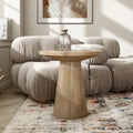 Round Natural Wood End Table with Tapered Drum Base