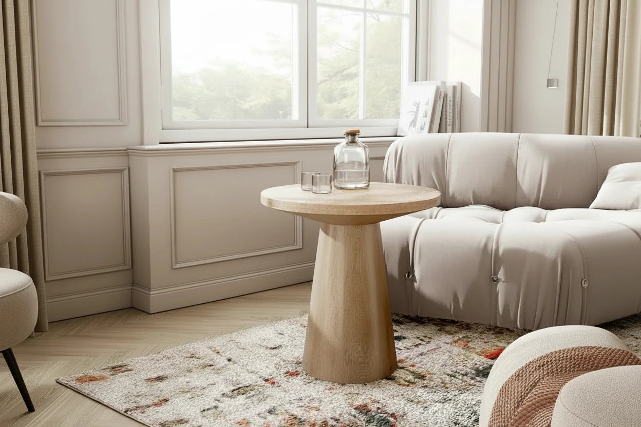 Furniture of America Vitten Modern Round Solid Wood Pedestal End Table