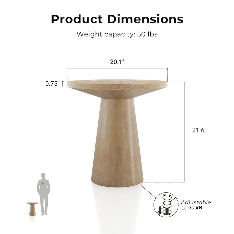 Round Natural Wood End Table with Tapered Drum Base