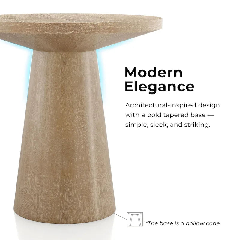 Round Natural Wood End Table with Tapered Drum Base