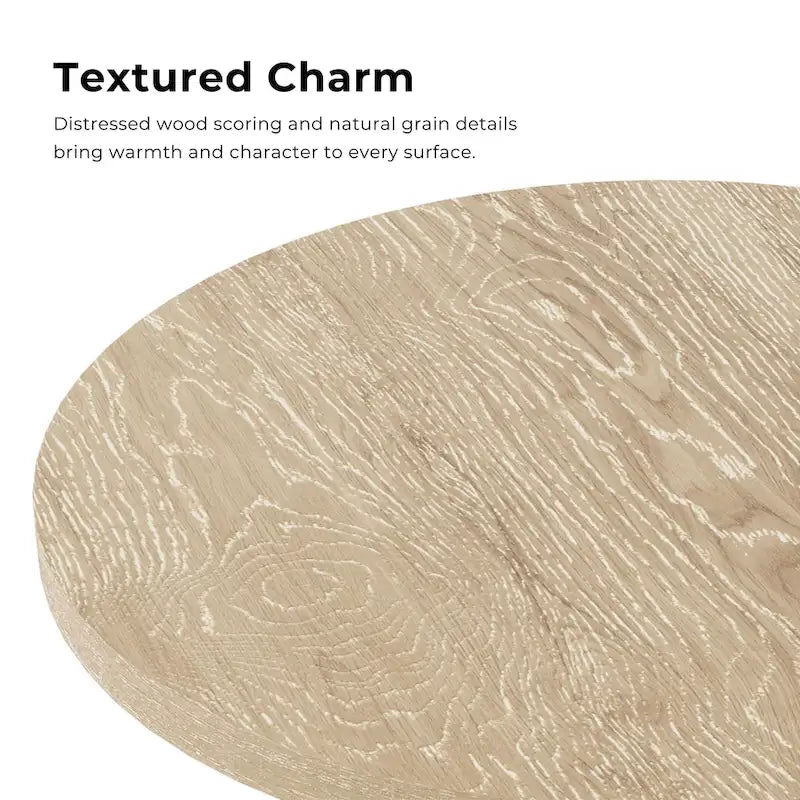 Round Natural Wood End Table with Tapered Drum Base