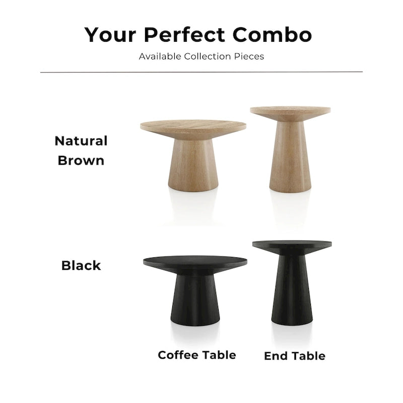 Round Natural Wood End Table with Tapered Drum Base