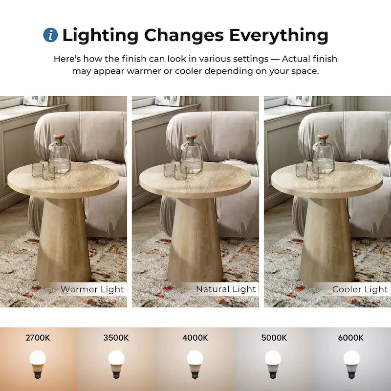 Round Natural Wood End Table with Tapered Drum Base