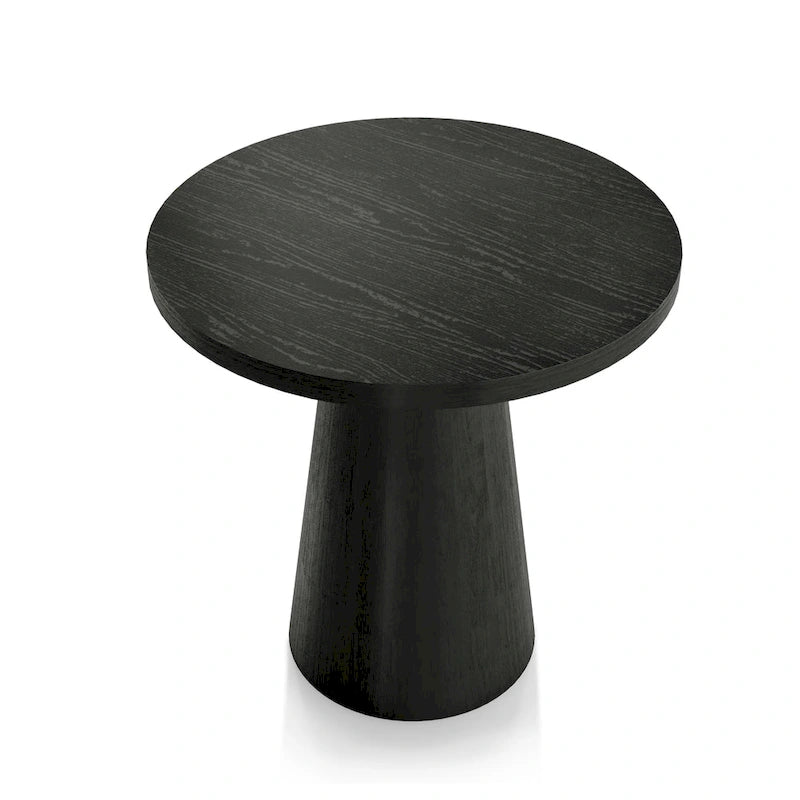 Round Natural Wood End Table with Tapered Drum Base
