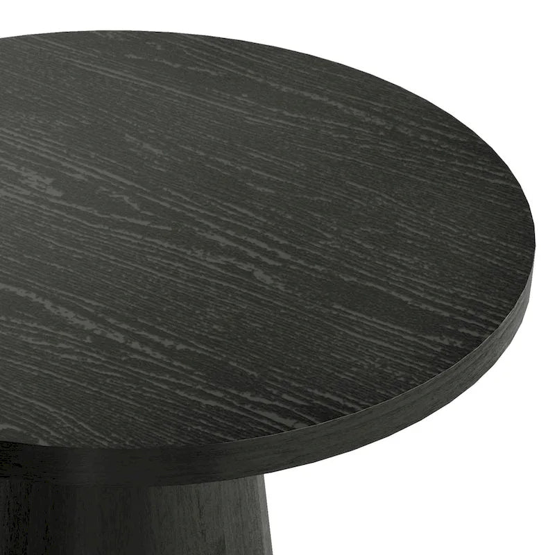 Round Natural Wood End Table with Tapered Drum Base