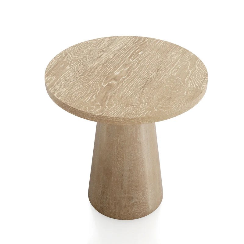 Round Natural Wood End Table with Tapered Drum Base