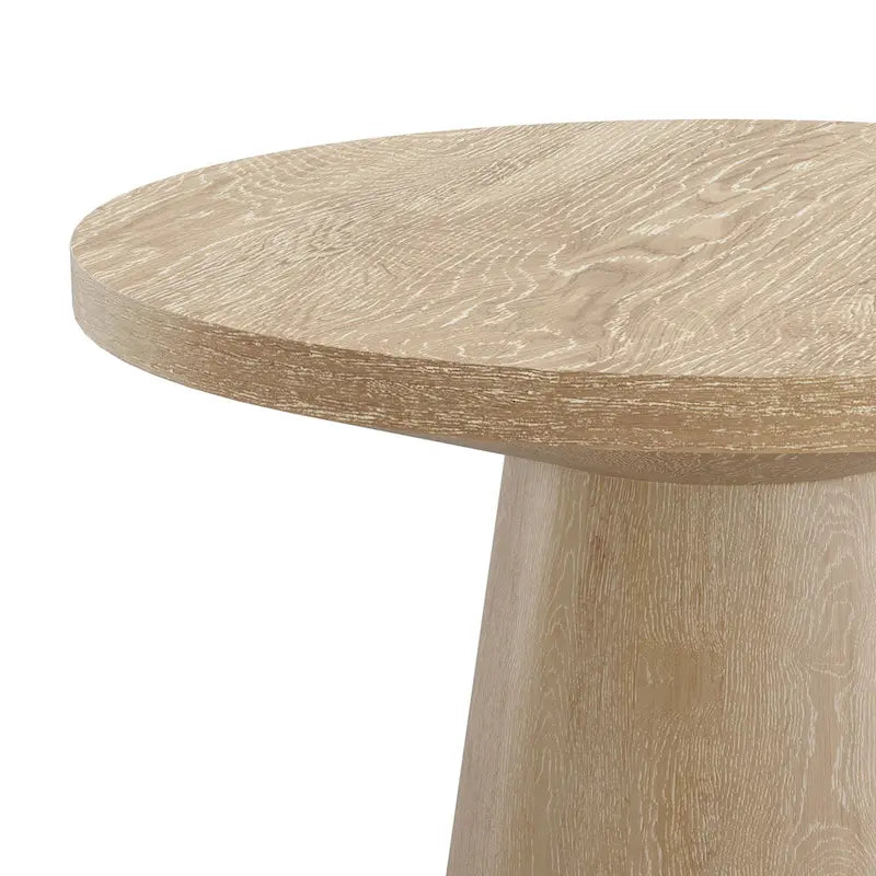 Round Natural Wood End Table with Tapered Drum Base