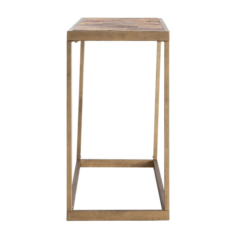 Herringbone Wood Top Console Table with Gold Metal Frame