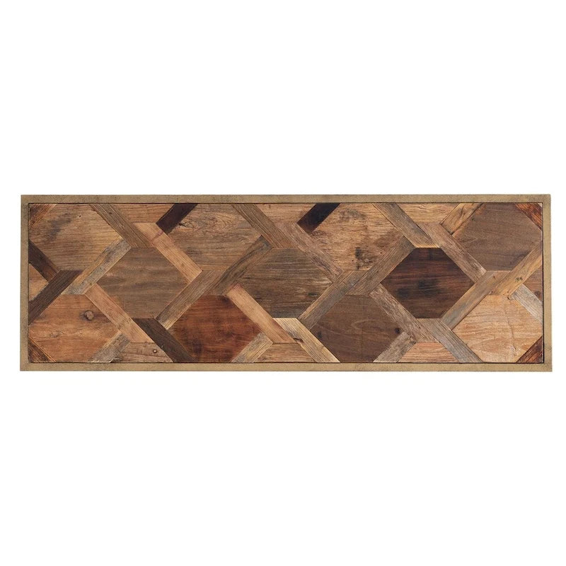 Herringbone Wood Top Console Table with Gold Metal Frame