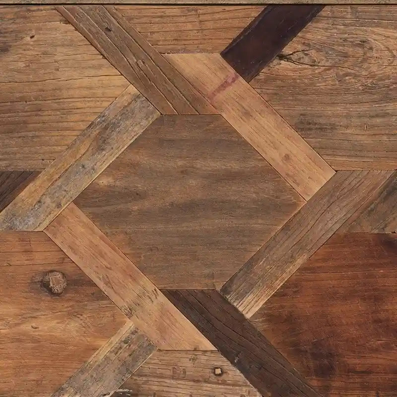 Herringbone Wood Top Console Table with Gold Metal Frame