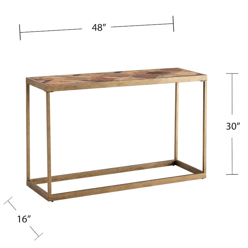 Herringbone Wood Top Console Table with Gold Metal Frame