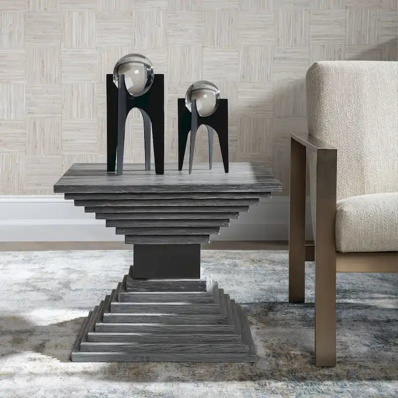Geometric Solid Fir Wood Accent Table, Medium Gray, 22W x 18H x 22D in