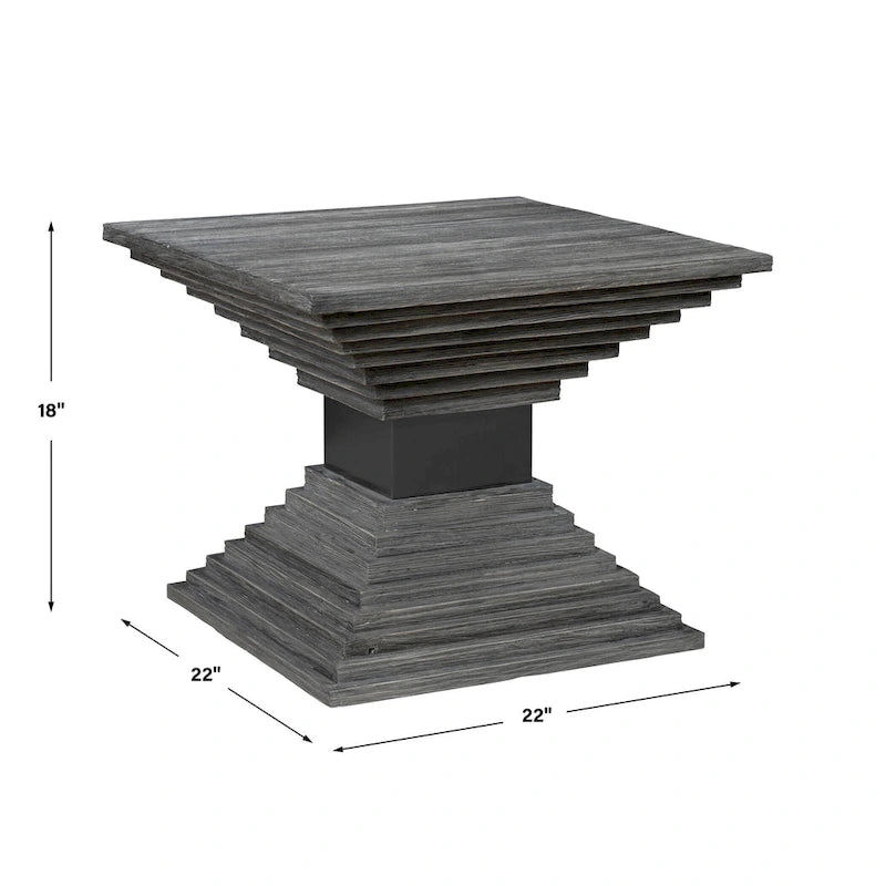 Geometric Solid Fir Wood Accent Table, Medium Gray, 22W x 18H x 22D in