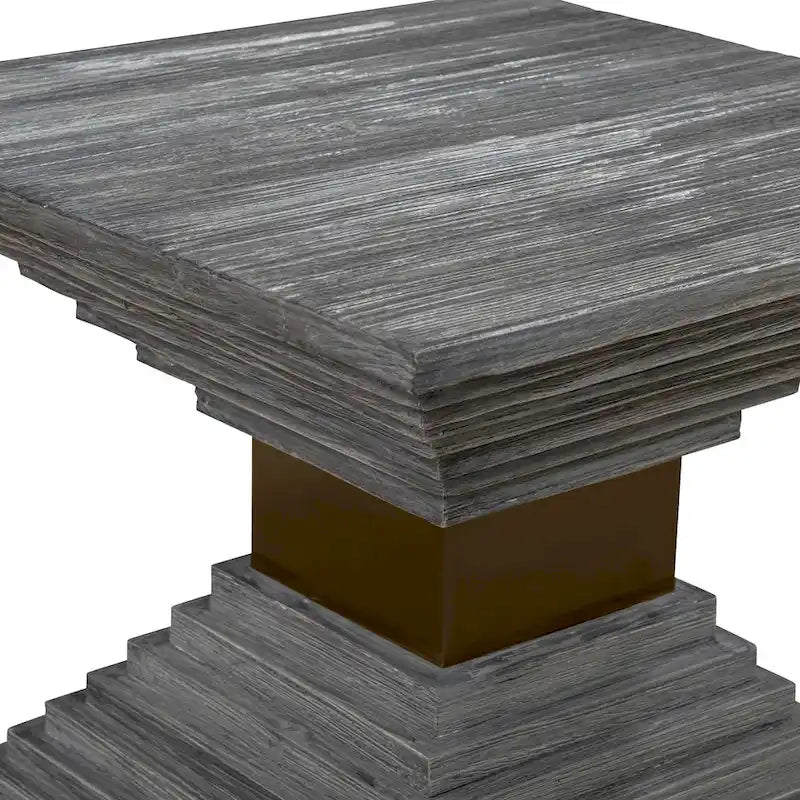 Geometric Solid Fir Wood Accent Table, Medium Gray, 22W x 18H x 22D in