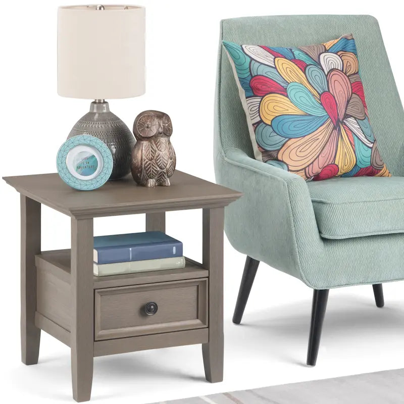 Solid Wood End Table with Drawer and Open Shelf, 19W x 19D x 20H in