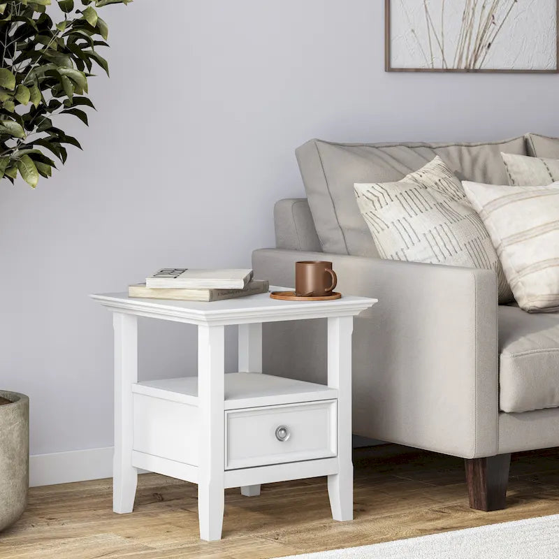 Solid Wood End Table with Drawer and Open Shelf, 19W x 19D x 20H in
