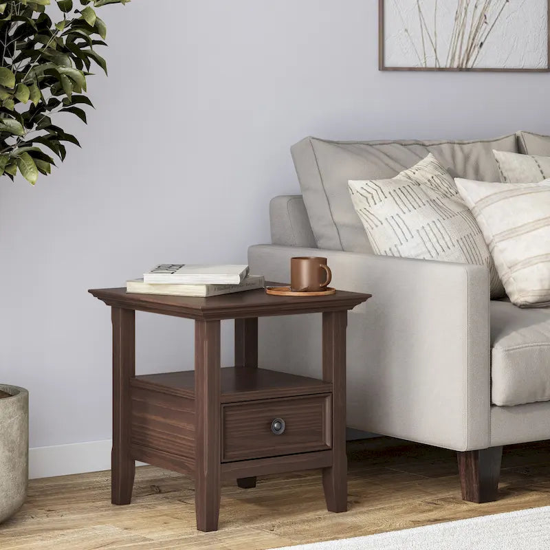 Solid Wood End Table with Drawer and Open Shelf, 19W x 19D x 20H in