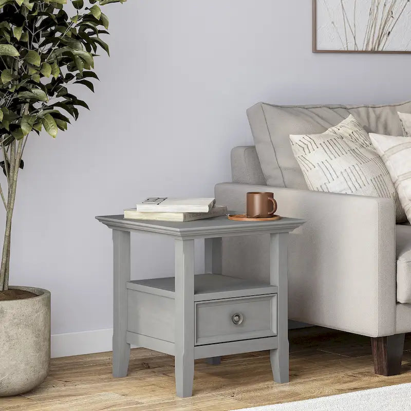 Solid Wood End Table with Drawer and Open Shelf, 19W x 19D x 20H in