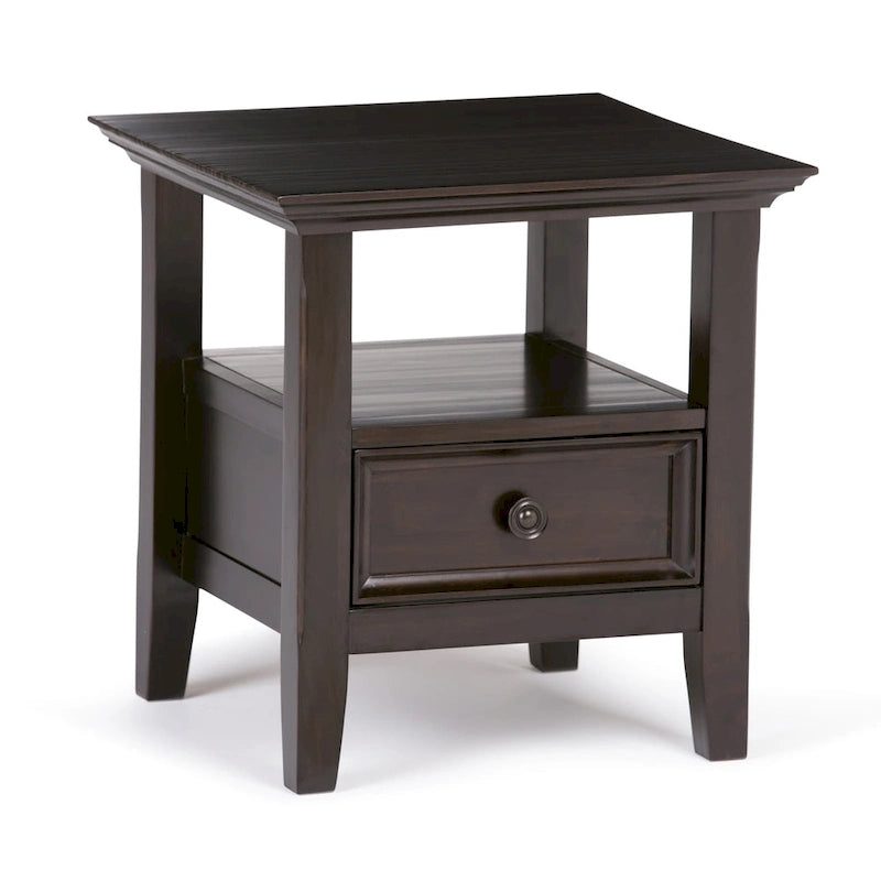 Solid Wood End Table with Drawer and Open Shelf, 19W x 19D x 20H in