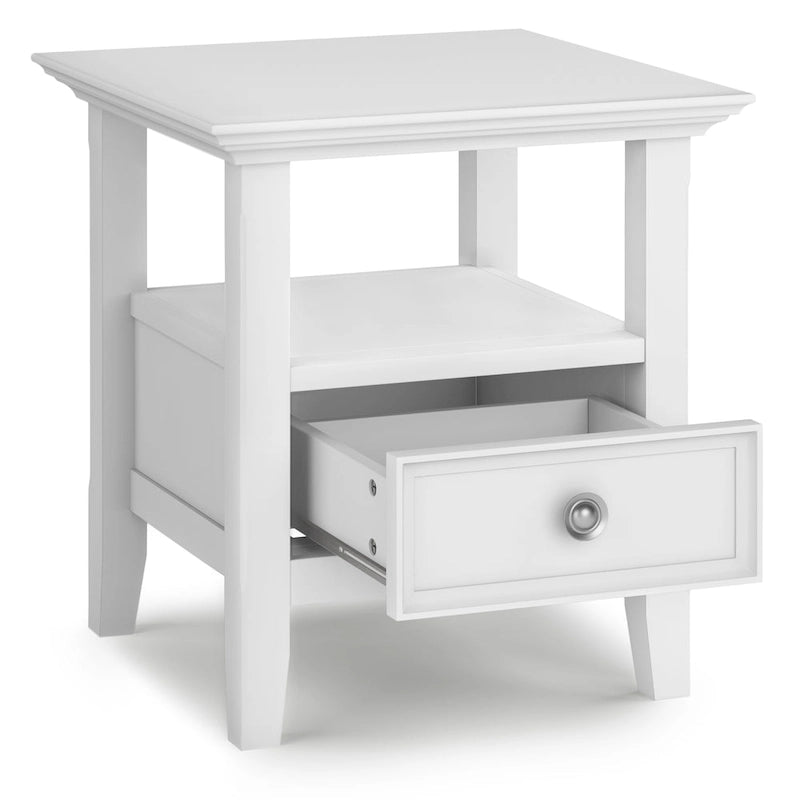 Solid Wood End Table with Drawer and Open Shelf, 19W x 19D x 20H in