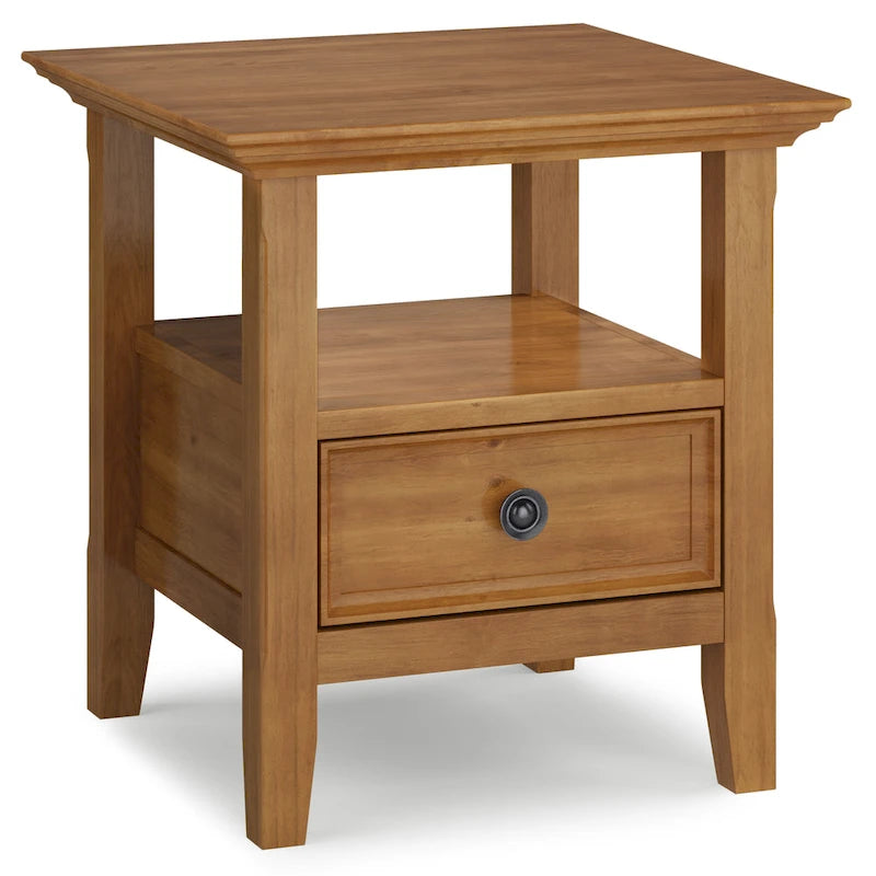 Solid Wood End Table with Drawer and Open Shelf, 19W x 19D x 20H in