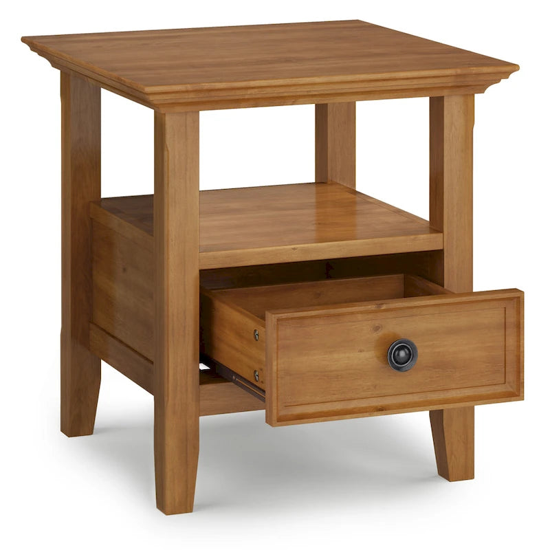 Solid Wood End Table with Drawer and Open Shelf, 19W x 19D x 20H in