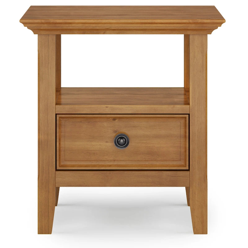 Solid Wood End Table with Drawer and Open Shelf, 19W x 19D x 20H in