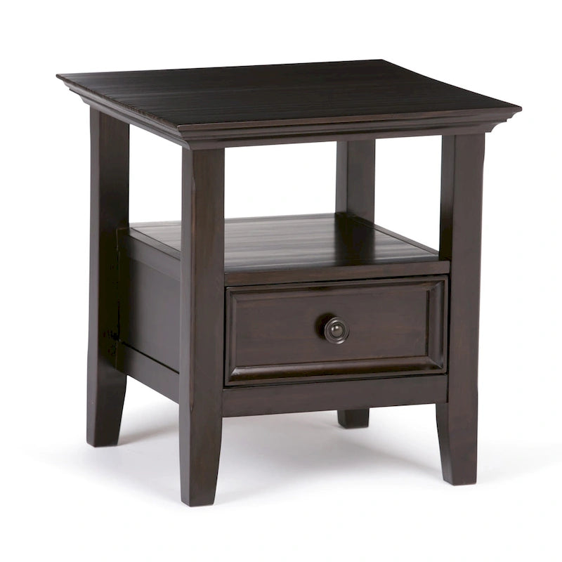 Solid Wood End Table with Drawer and Open Shelf, 19W x 19D x 20H in