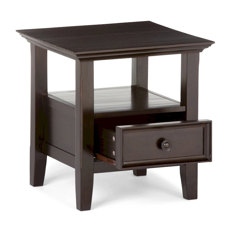 Solid Wood End Table with Drawer and Open Shelf, 19W x 19D x 20H in
