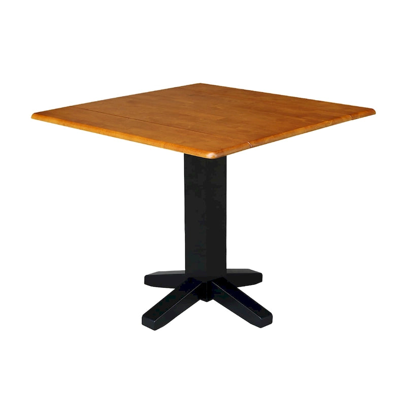 Solid Wood Square Drop Leaf Dining Table, Cinnamon and Espresso Finish
