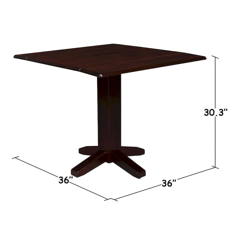 Solid Wood Square Drop Leaf Dining Table, Cinnamon and Espresso Finish