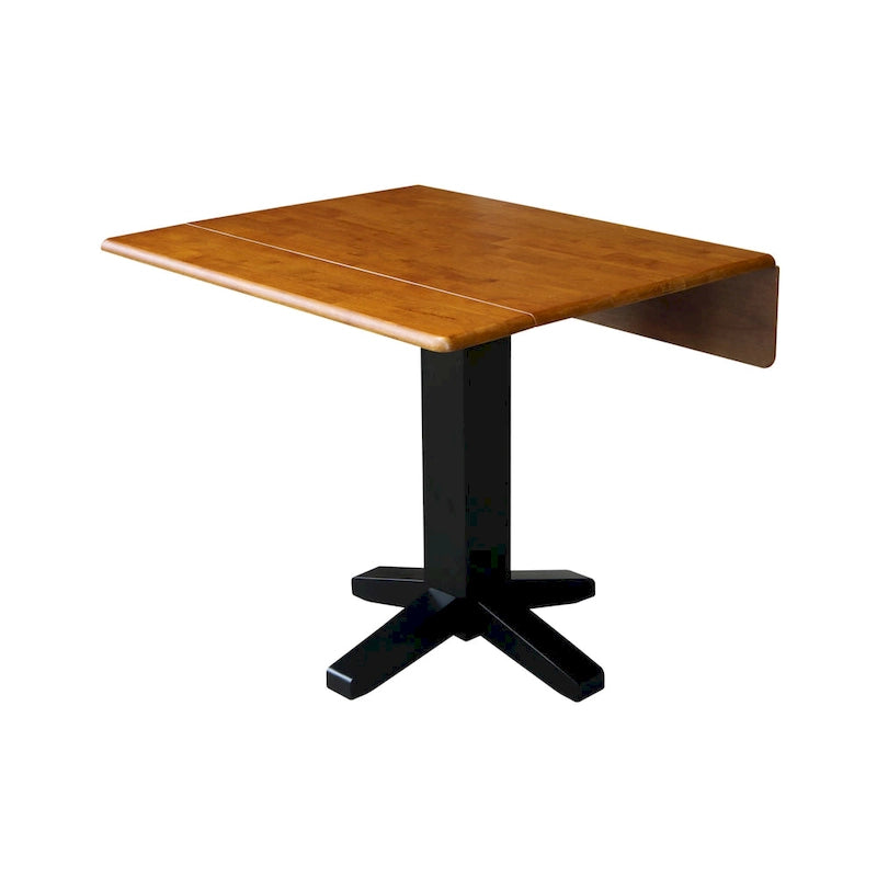 Solid Wood Square Drop Leaf Dining Table, Cinnamon and Espresso Finish