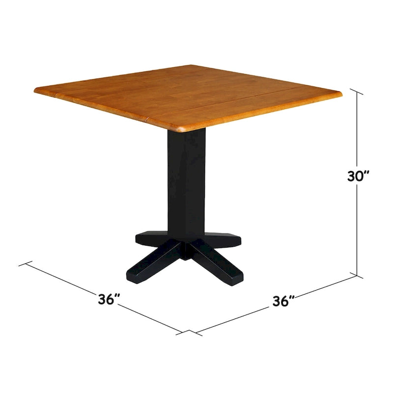 Solid Wood Square Drop Leaf Dining Table, Cinnamon and Espresso Finish
