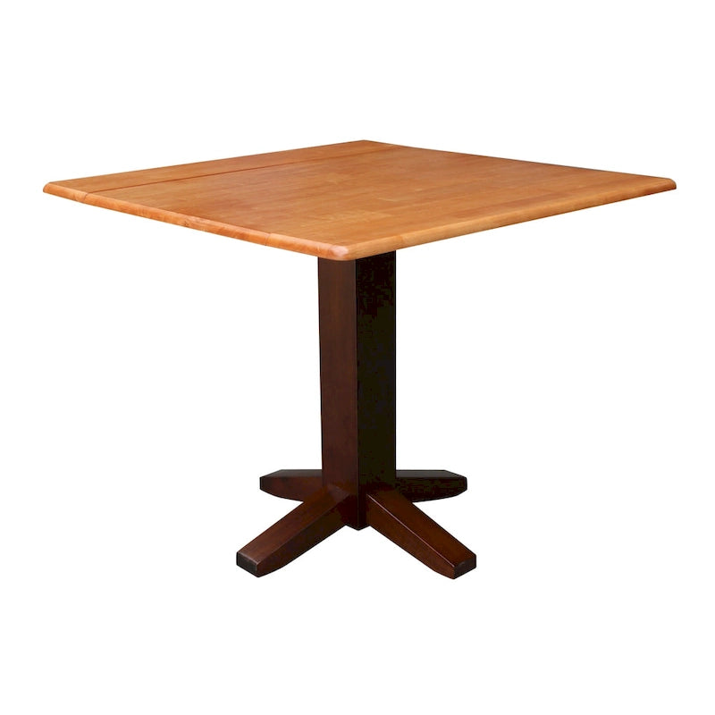 Solid Wood Square Drop Leaf Dining Table, Cinnamon and Espresso Finish