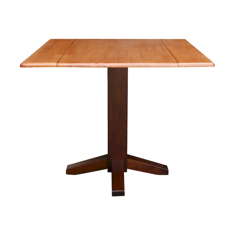 Solid Wood Square Drop Leaf Dining Table, Cinnamon and Espresso Finish
