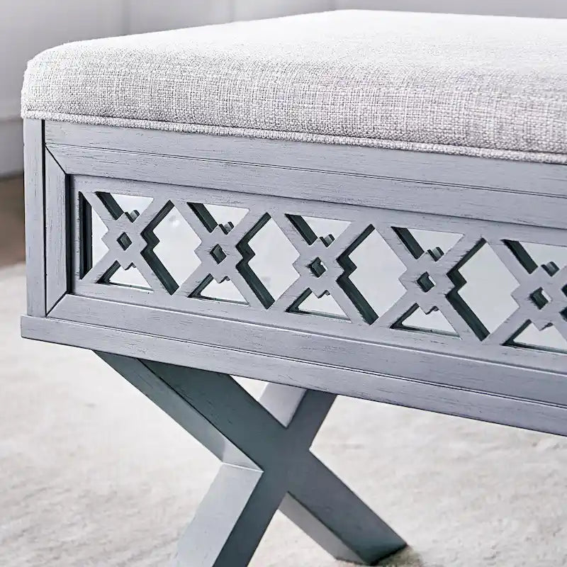 Mirrored Diamond Filigree X Base Lift Top Storage Bench