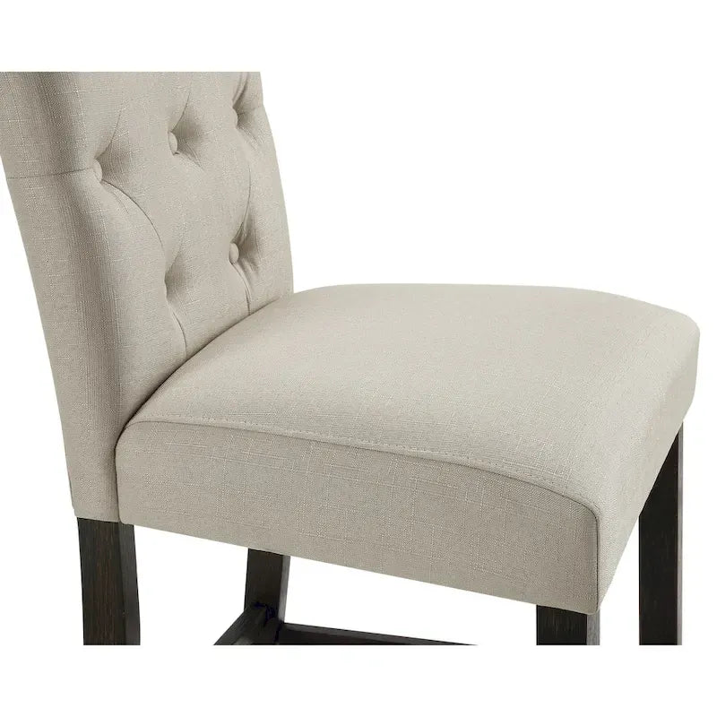 Blue Fabric Roll-Top Bar Chair with Dark Wood Legs, Set of 2