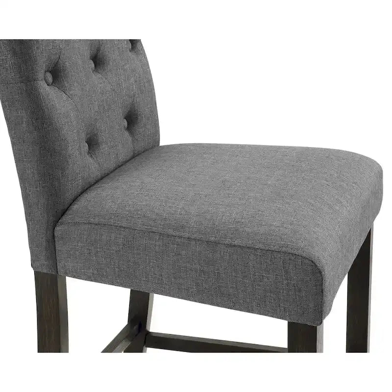 Blue Fabric Roll-Top Bar Chair with Dark Wood Legs, Set of 2