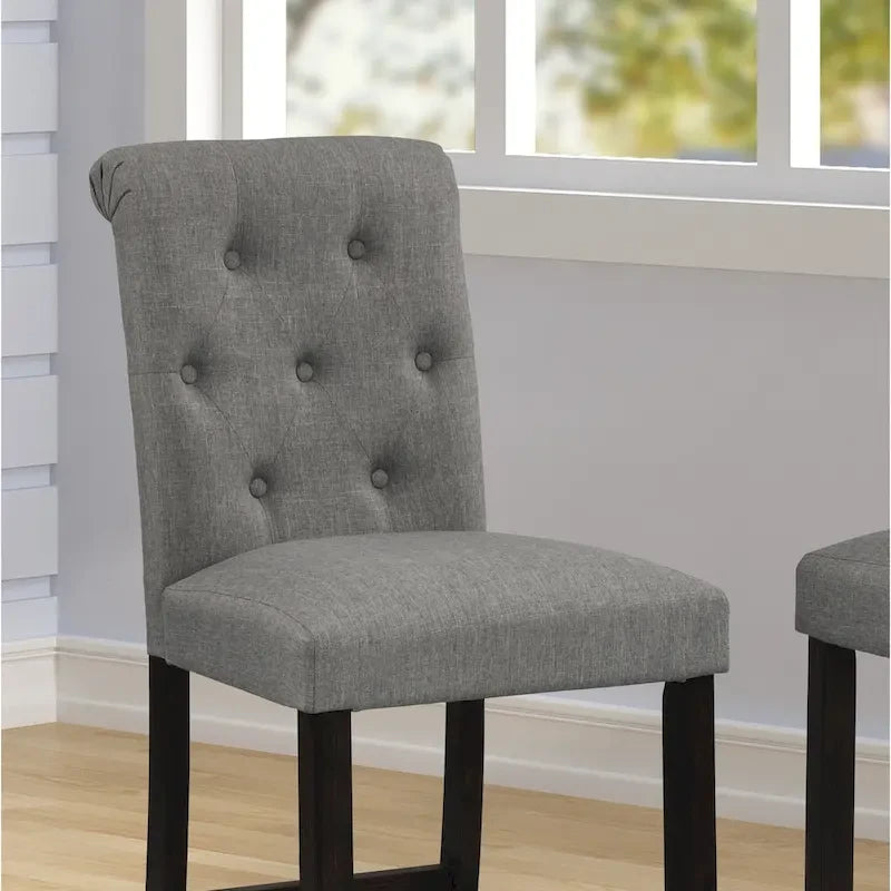 Blue Fabric Roll-Top Bar Chair with Dark Wood Legs, Set of 2