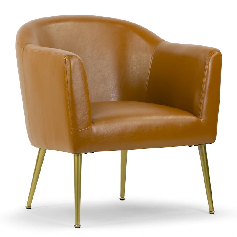 Cappuccino Faux Leather Accent Chair with Golden Legs